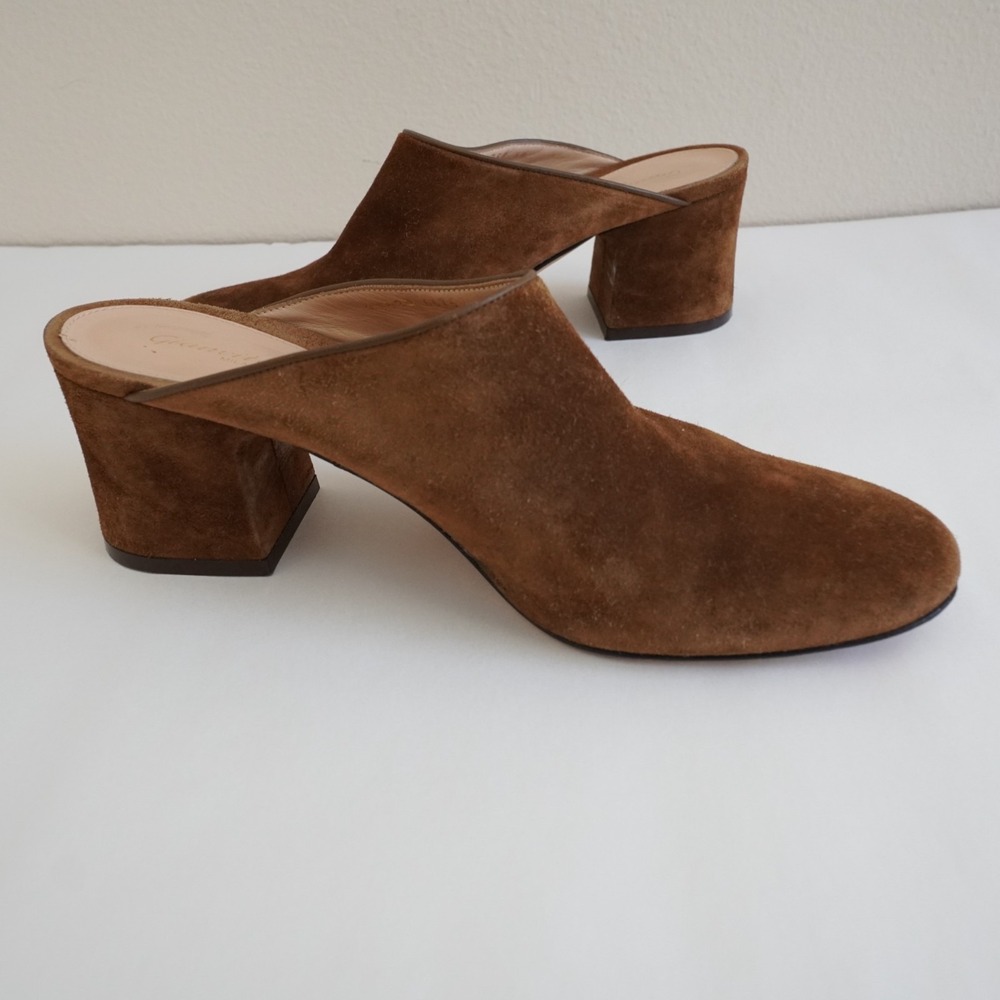 Gianvito Rossi Suede Block Heel Mules Womens 39 Brown Italy Classic Designer